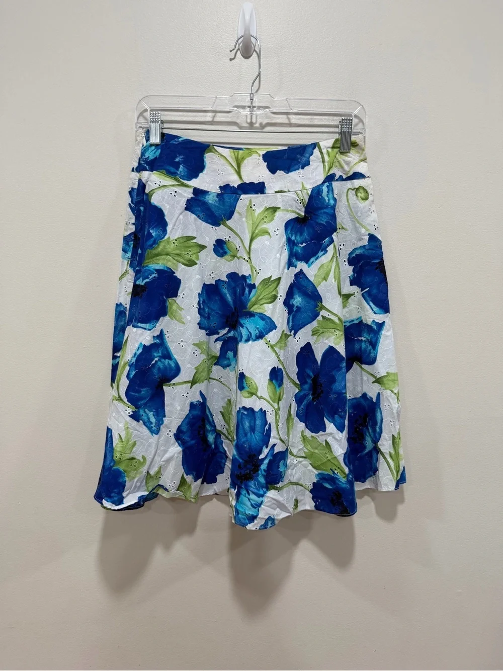 Sag Harbor Petite Blue Floral Eyelet Skirt Cotton A-Line Spring Summer 6p